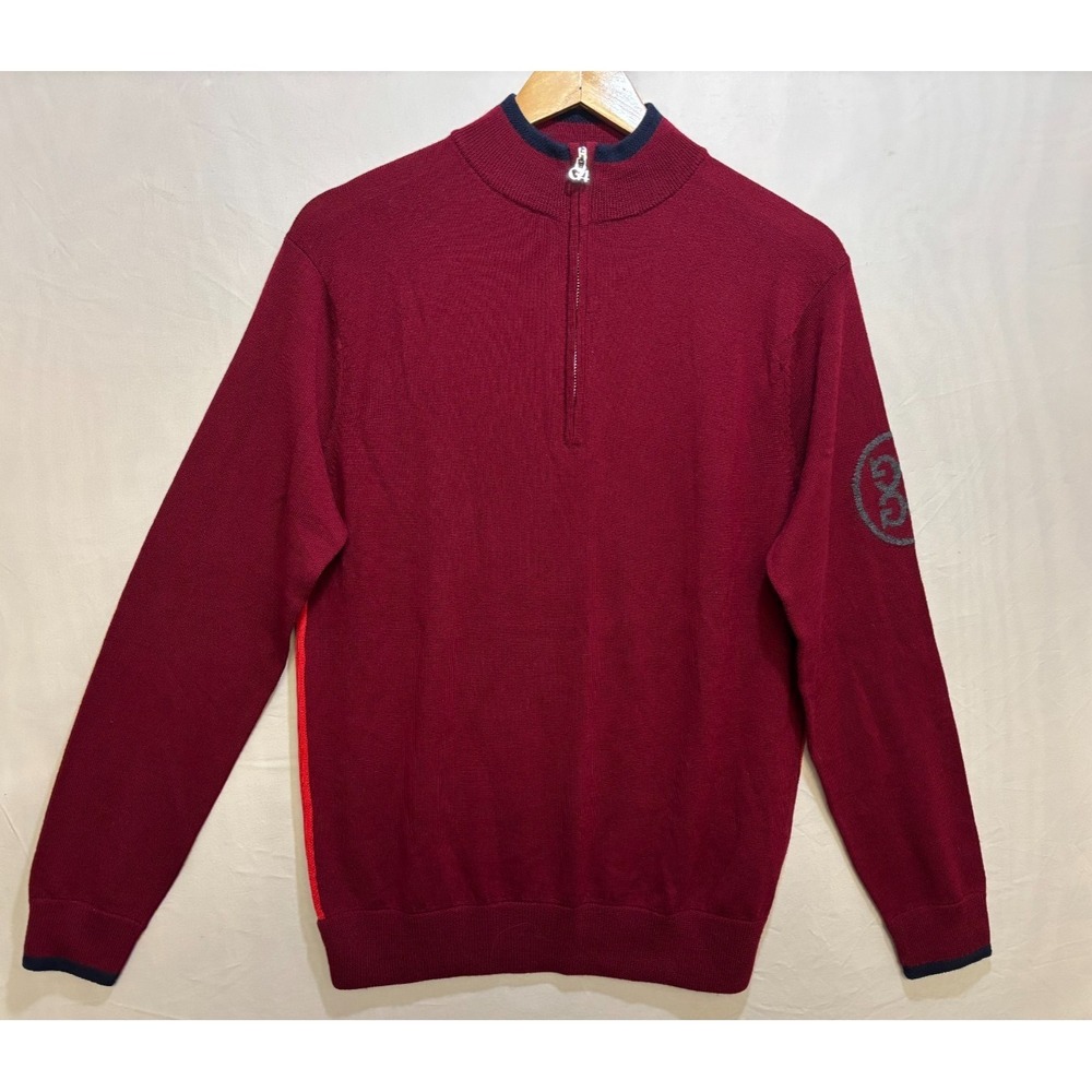 G/Fore G4 Quarter Zip Pullover‎ Sweater Mens Burgundy Wool Logo Long Sleeve S
